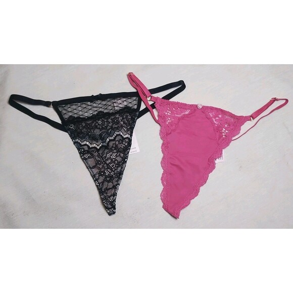 Victoria's Secret Dream Angels Mesh and Lace V-String Panties Sz Small 2 Pairs - Picture 1 of 5